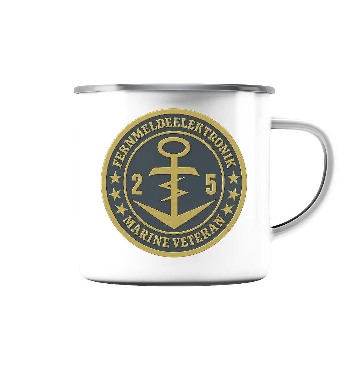 Marine Veteran 25er FERNMELDEELEKTRONIK- Metalleffekt - Emaille Tasse (Silber)