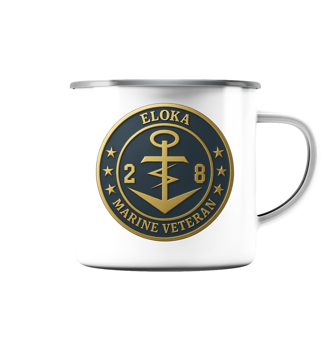 Marine Veteran 28er ELOKA - Metalleffekt - Emaille Tasse (Silber)