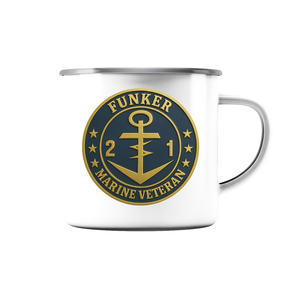 Marine Veteran 21er FUNKER - Metalleffekt - Emaille Tasse (Silber)
