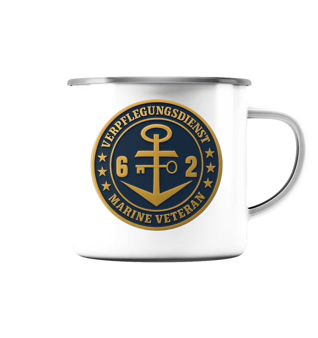 Marine Veteran 62er VERPFLEGUNGSDIENST - Metalleffekt - Emaille Tasse (Silber)