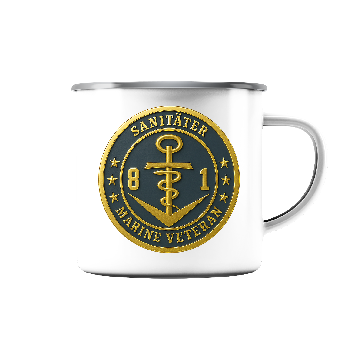 Marine Veteran 81er SANITÄTER - Metalleffekt - Emaille Tasse (Silber)