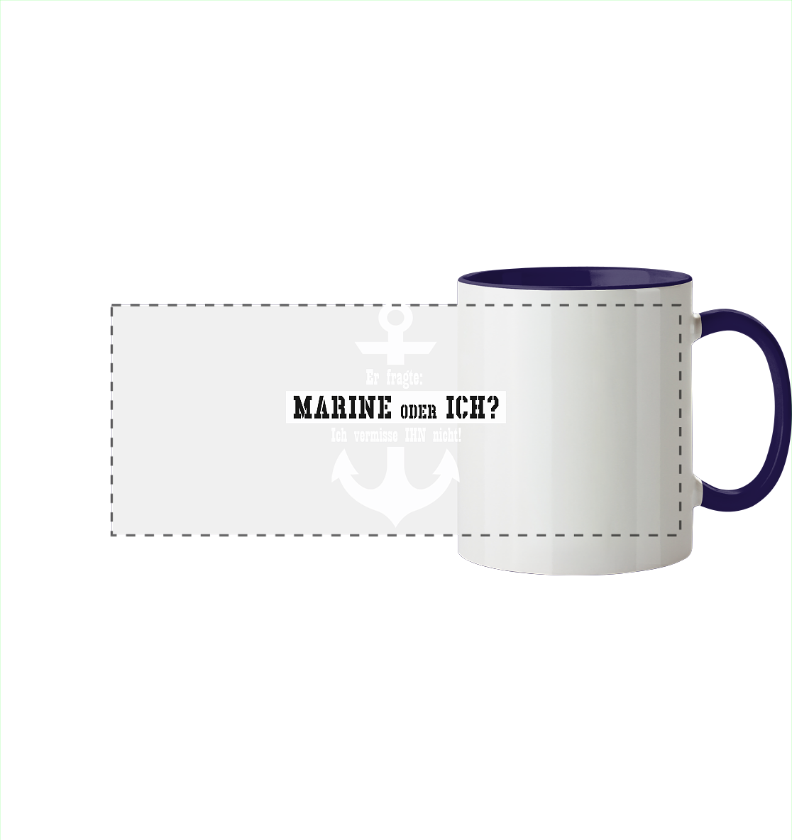 Er fragte: MARINE oder ICH - Panorama Tasse zweifarbig