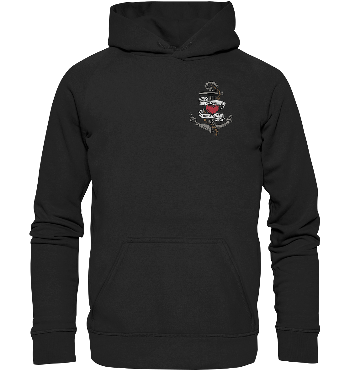 Anker mit Herz Brustlogo Personalisiert mit deinem Text - Basic Unisex Hoodie XL