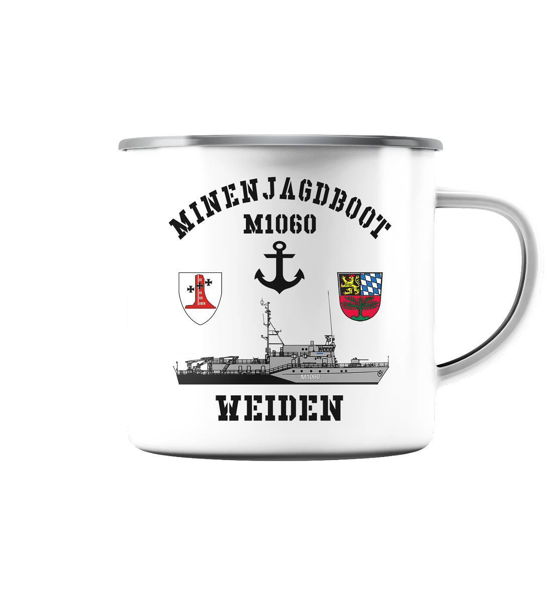Mij.-Boot M1060 WEIDEN Anker 1.MSG - Emaille Tasse (Silber)