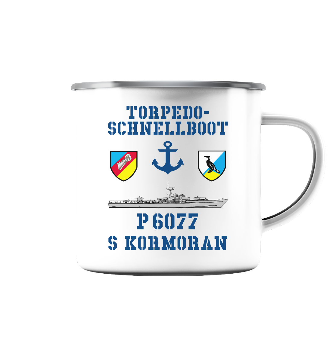 Torpedo-Schnellboot P6077 KORMORAN Anker - Emaille Tasse (Silber)