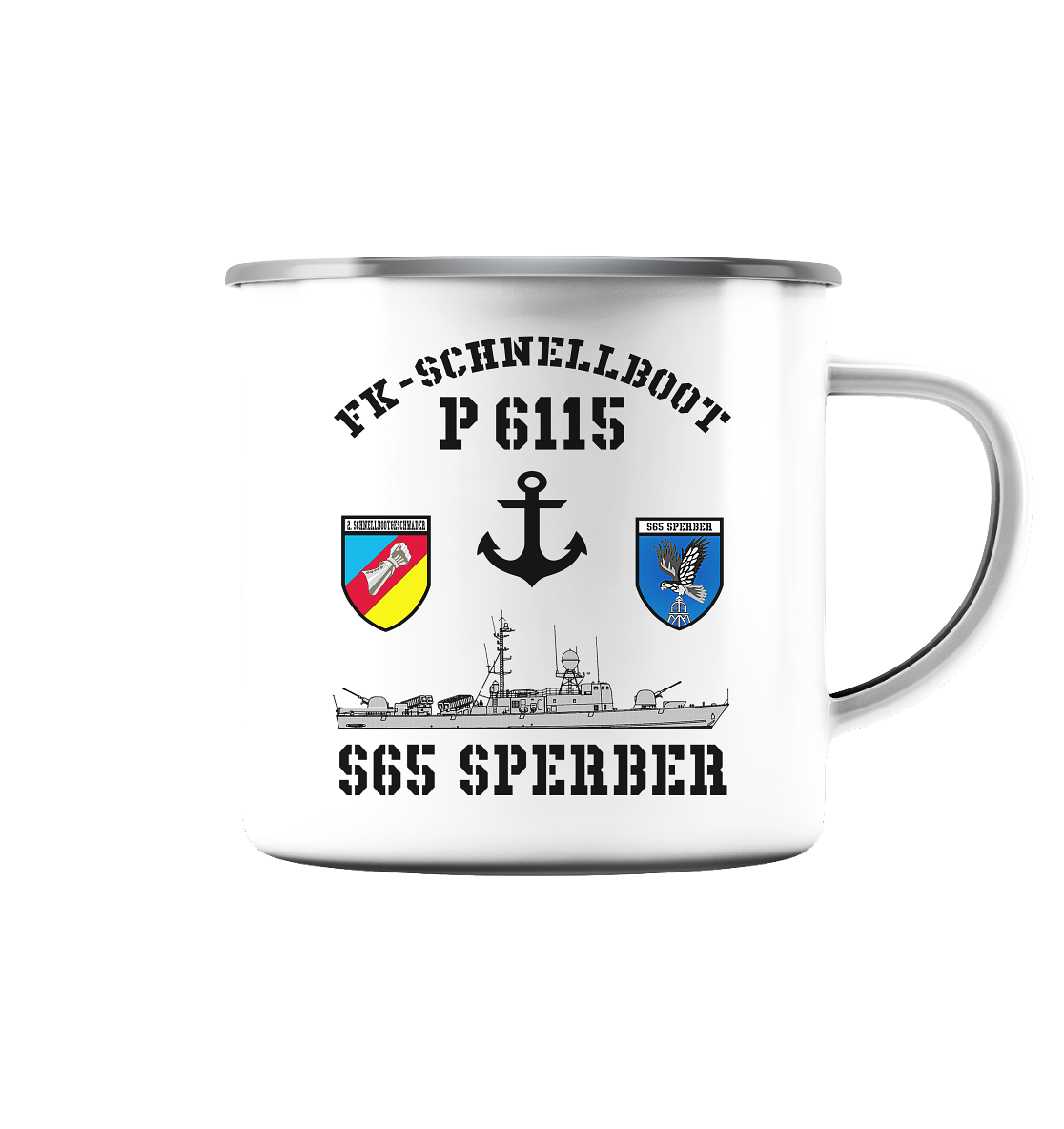 FK-Schnellboot P6115 SPERBER 2.SG Anker - Emaille Tasse (Silber)