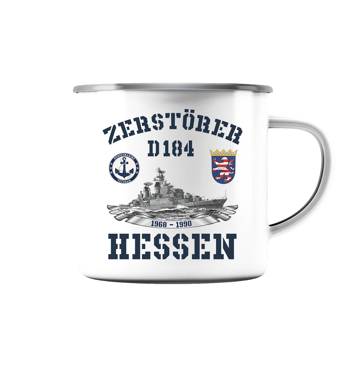 Zerstörer D184 HESSEN Bundesmarine Veteran - Emaille Tasse (Silber)