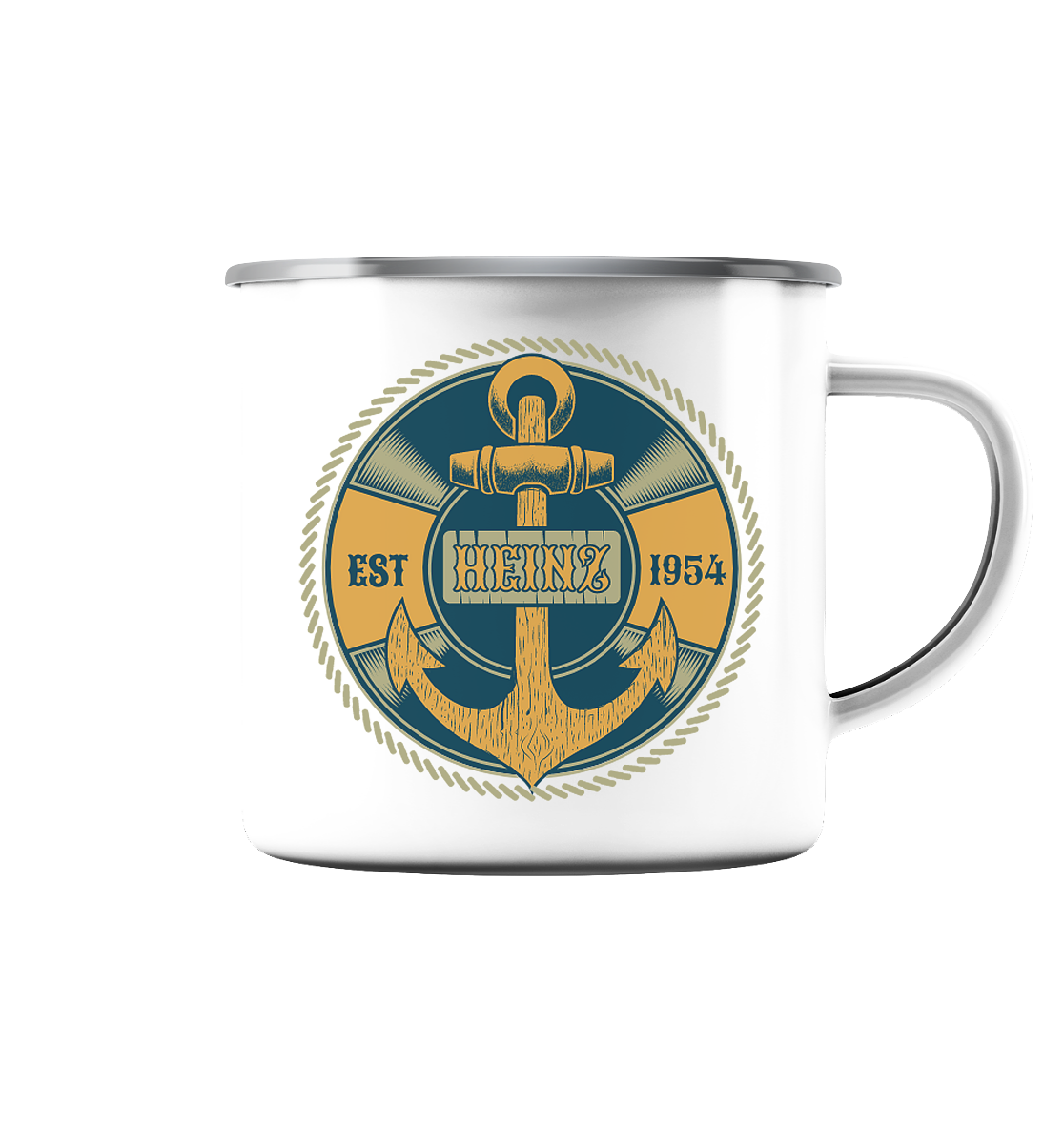 Anker Vorname Geburtsjahr - Emaille Tasse (Silber)