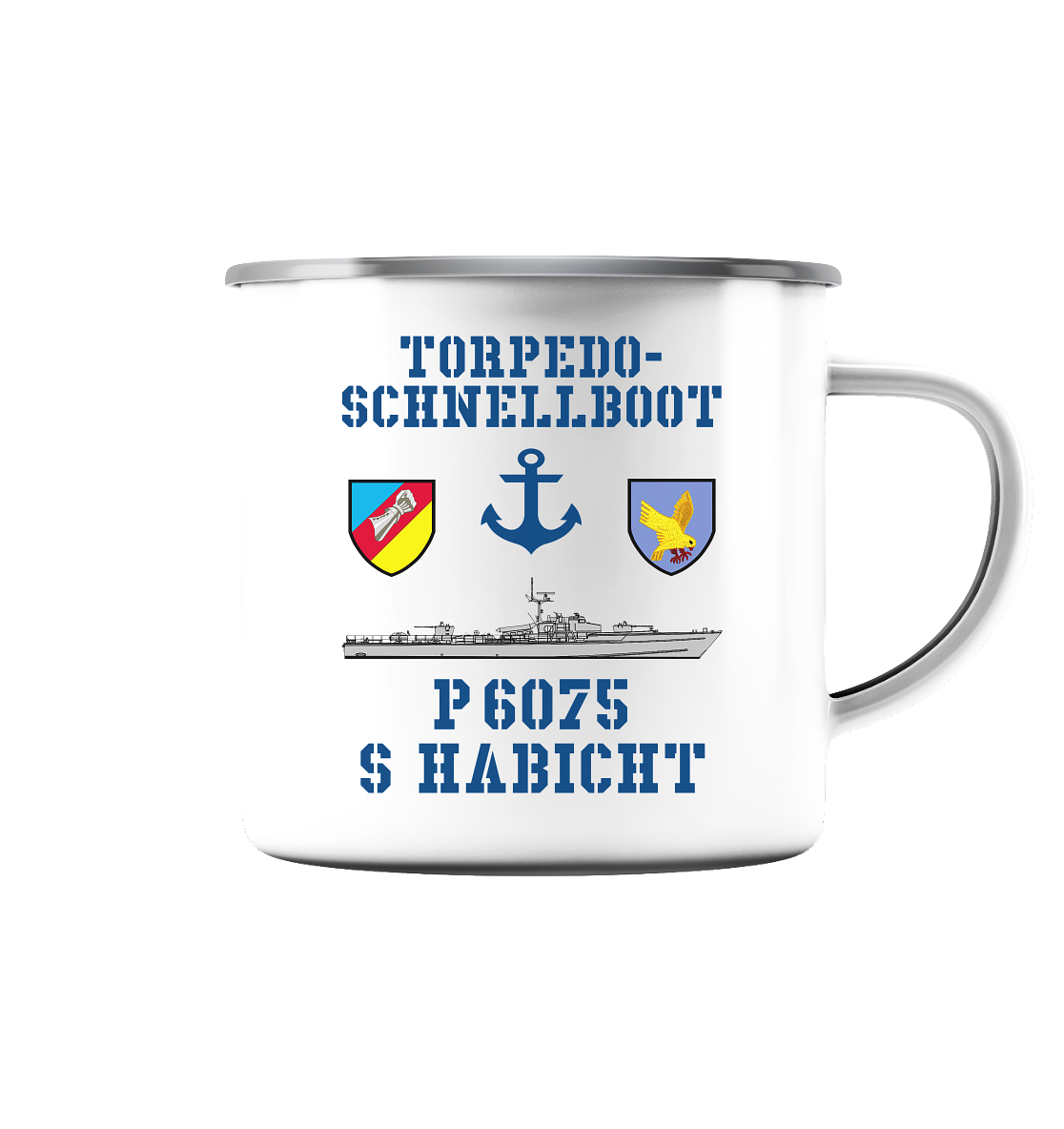 Torpedo-Schnellboot P6075 HABICHT Anker - Emaille Tasse (Silber)