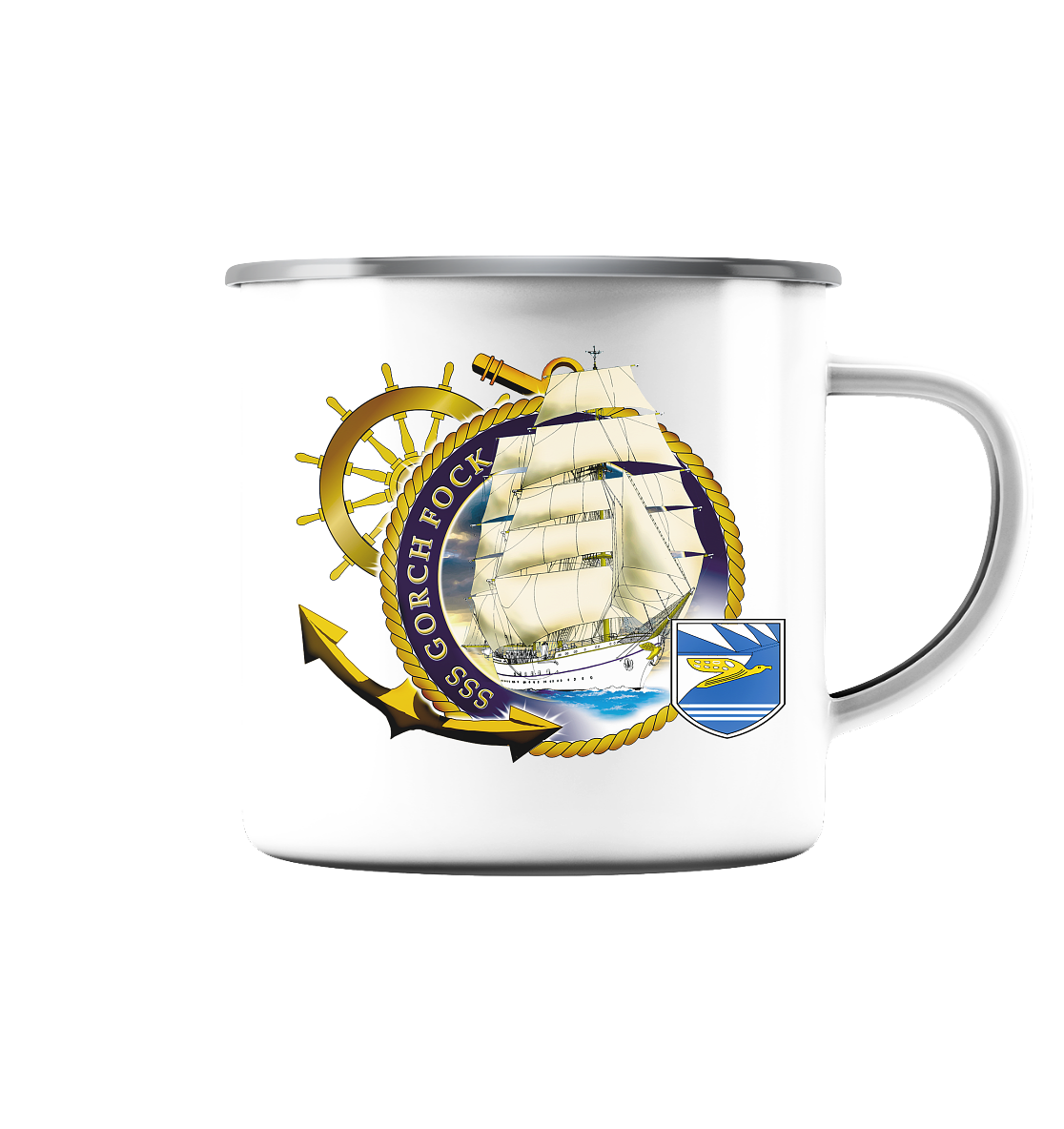 Segelschulschiff GORCH FOCK - Emaille Tasse (Silber)
