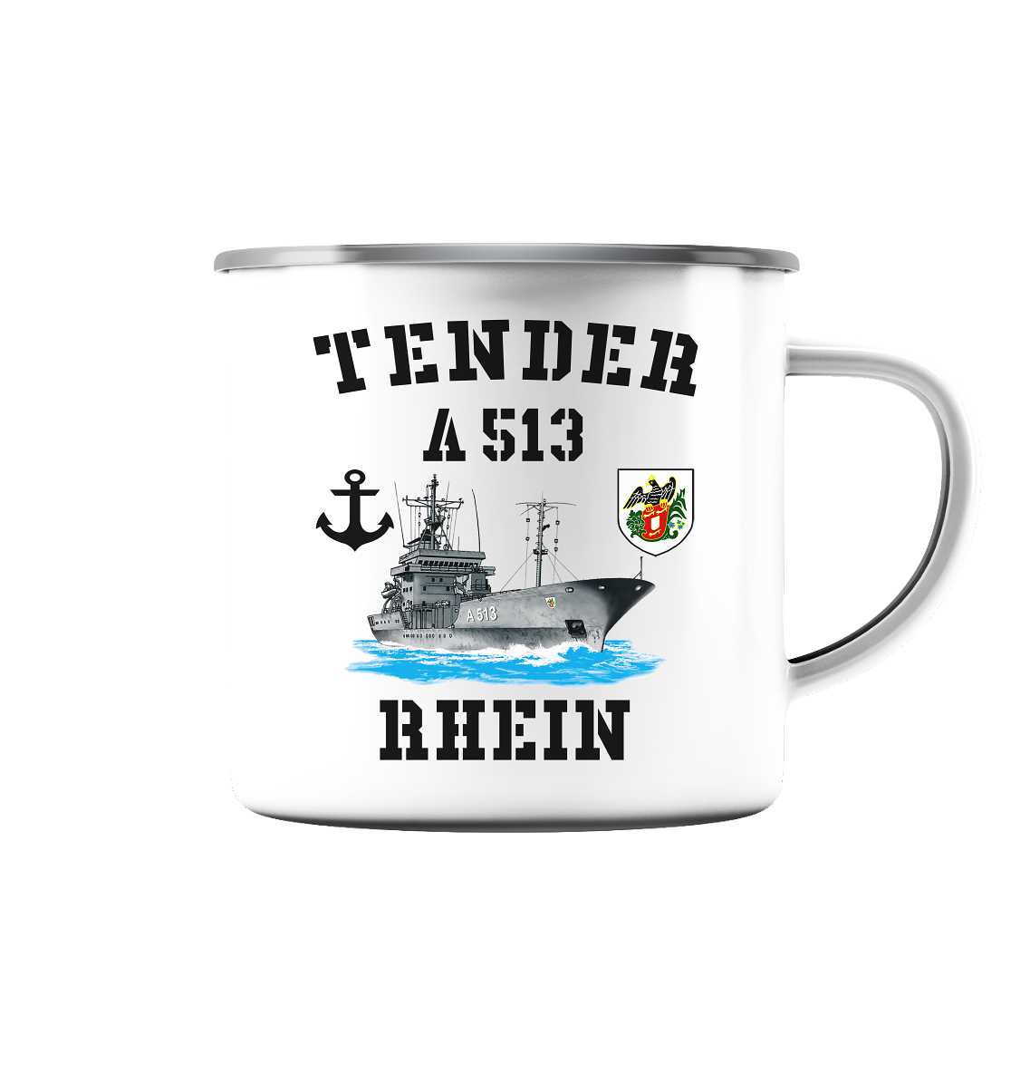 Tender A513 RHEIN Anker - Emaille Tasse (Silber)