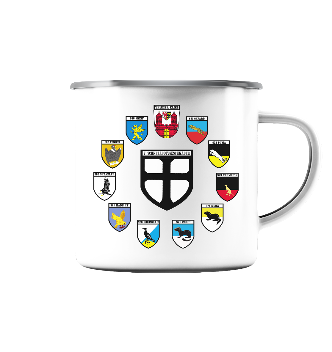 Alle Wappen 7. Schnellbootgeschwader nach Oktober 1999 - Emaille Tasse (Silber)