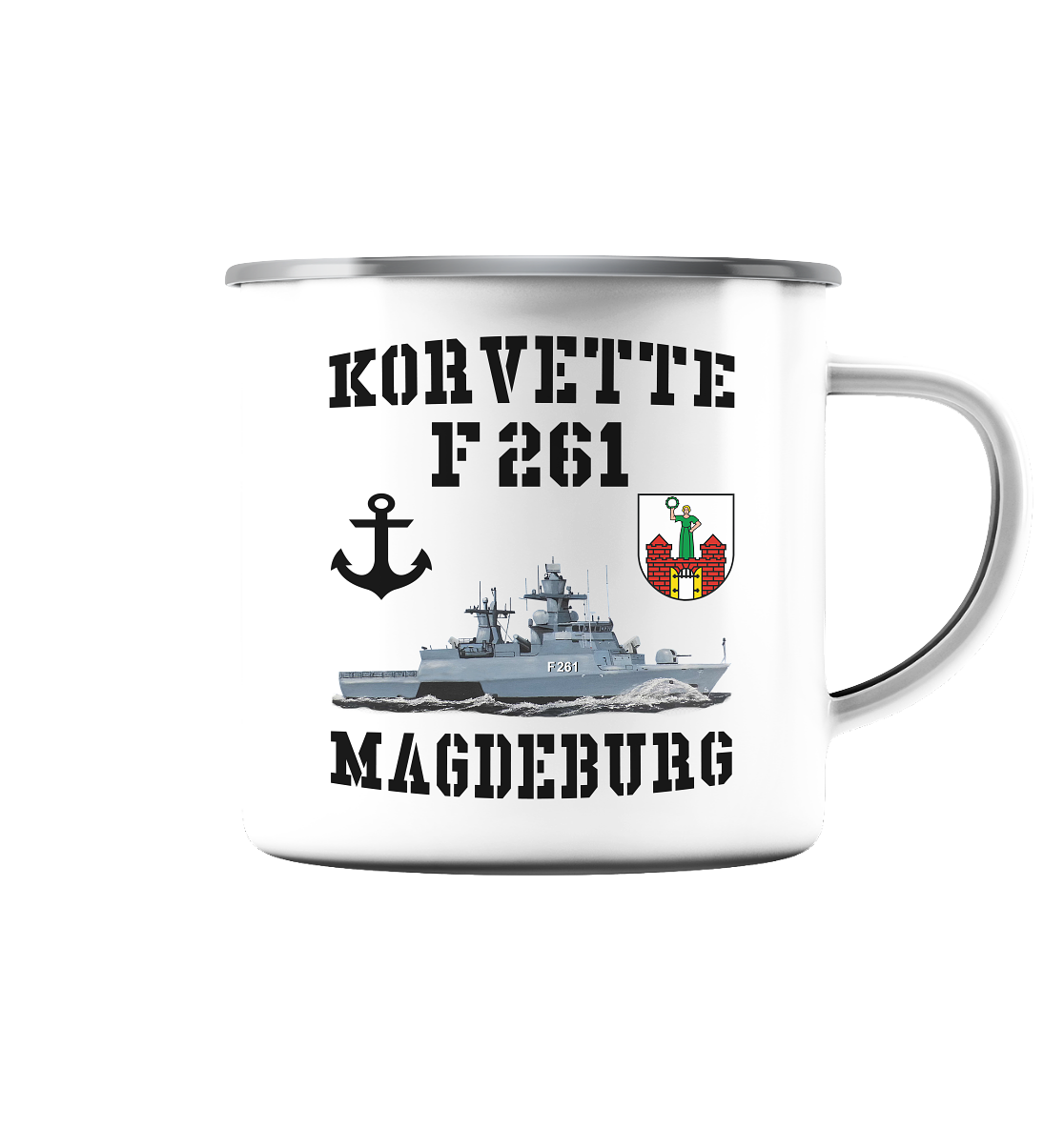 Korvette F261 MAGDEBURG Anker - Emaille Tasse (Silber)
