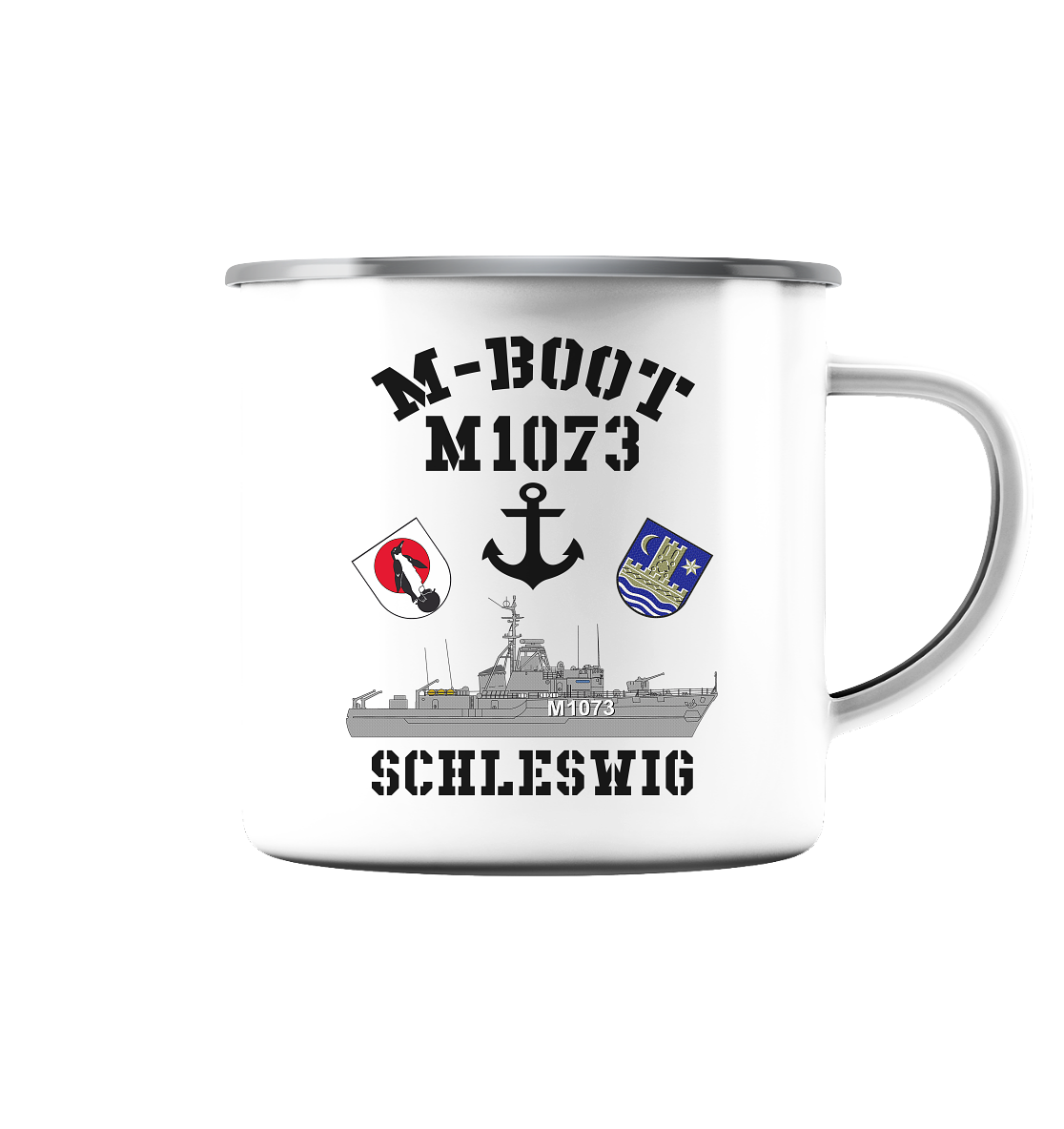 M-Boot M1073 SCHLESWIG Anker (HL) - Emaille Tasse (Silber)