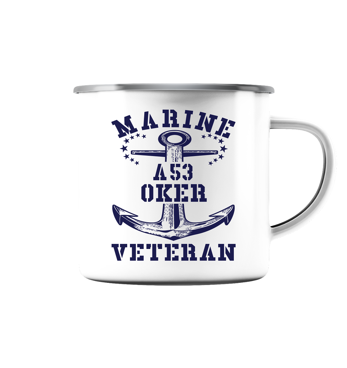 FD-Boot A53 OKER Marine Veteran - Emaille Tasse (Silber)