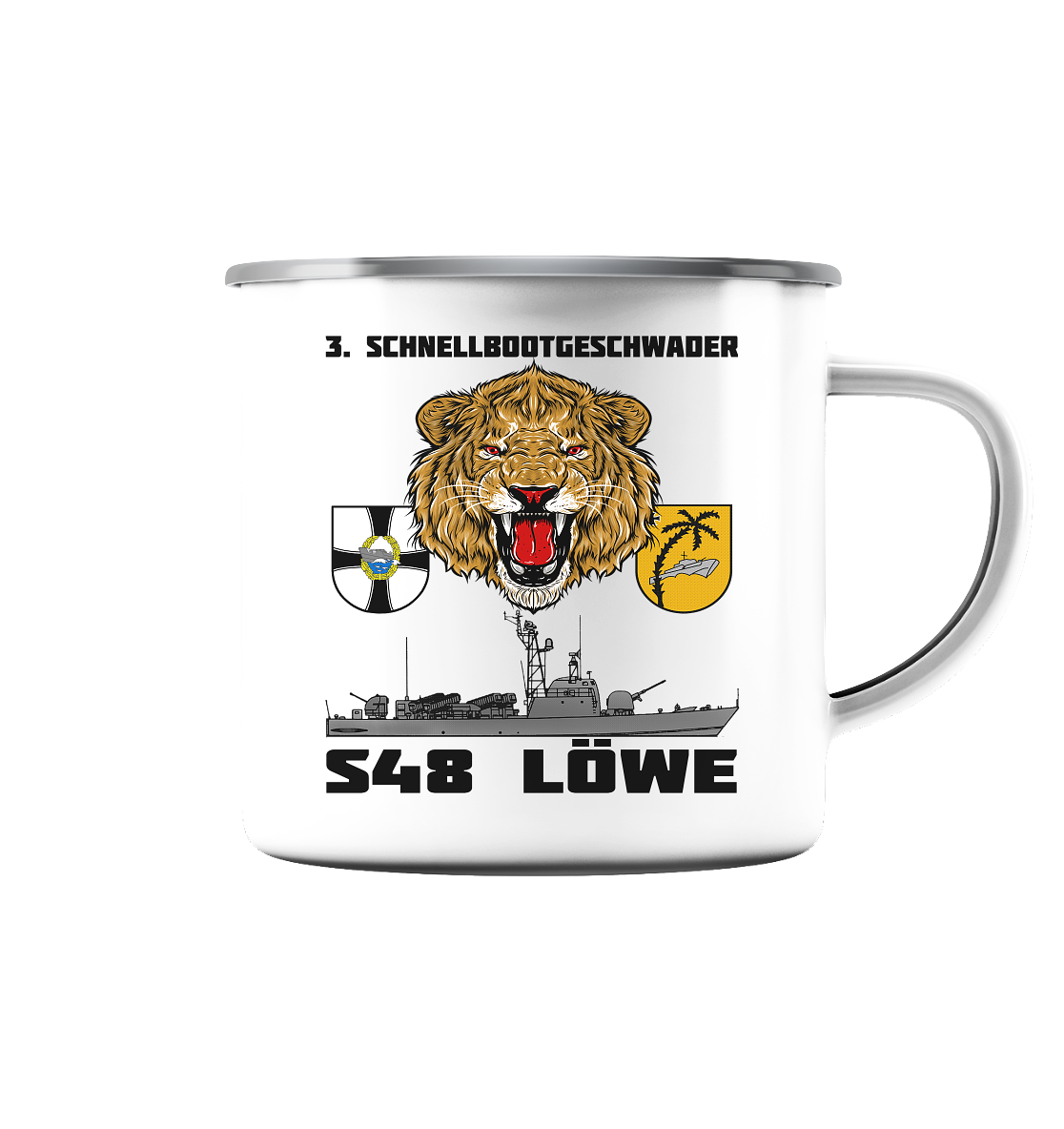 S48 LÖWE - Emaille Tasse (Silber)