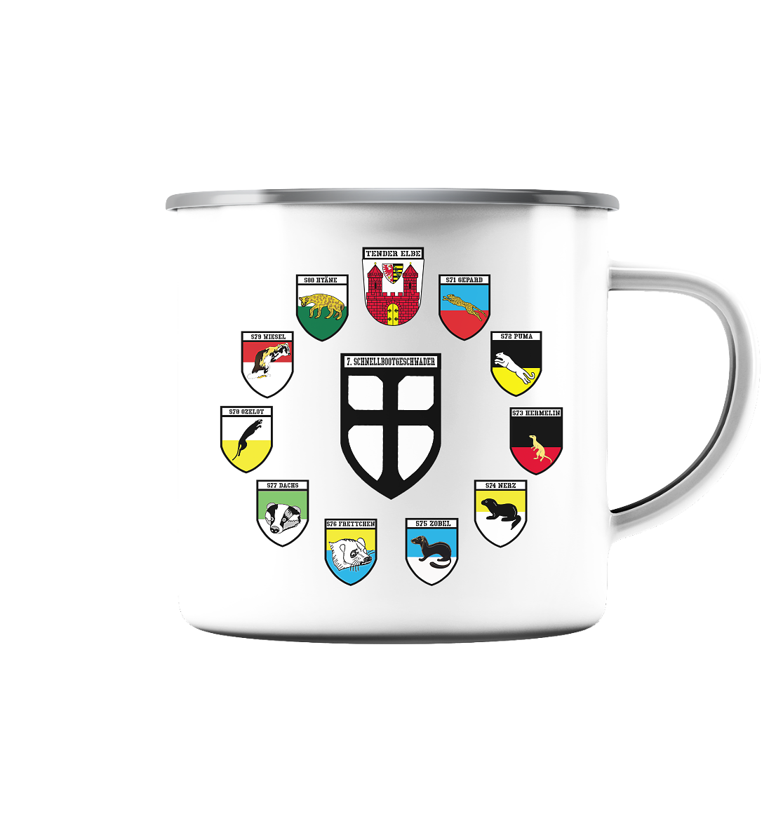 Alle Wappen 7. Schnellbootgeschwader bis Oktober 1999 - Emaille Tasse (Silber)