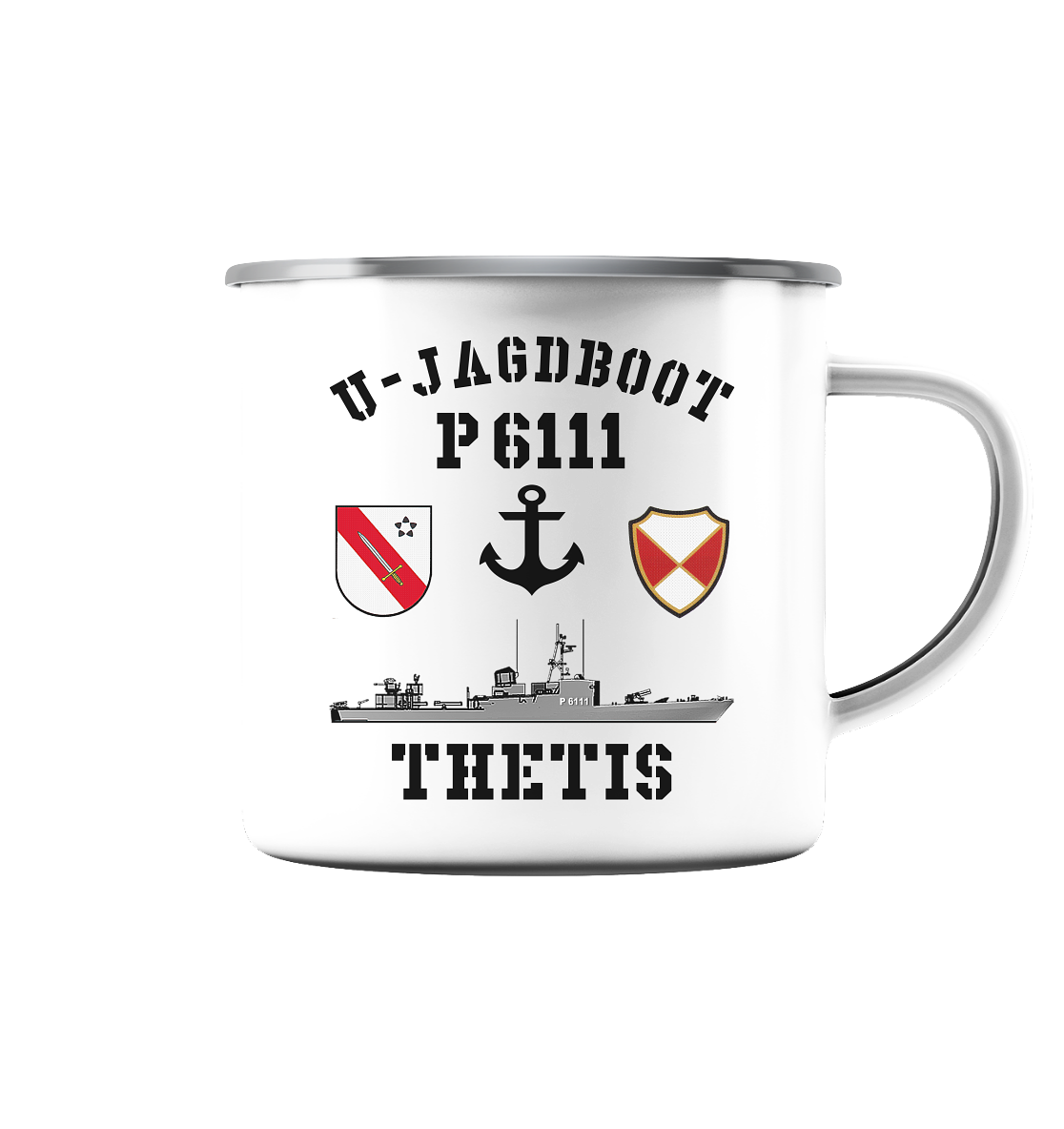 U-Jagdboot P6111 THETIS Anker - Emaille Tasse (Silber)