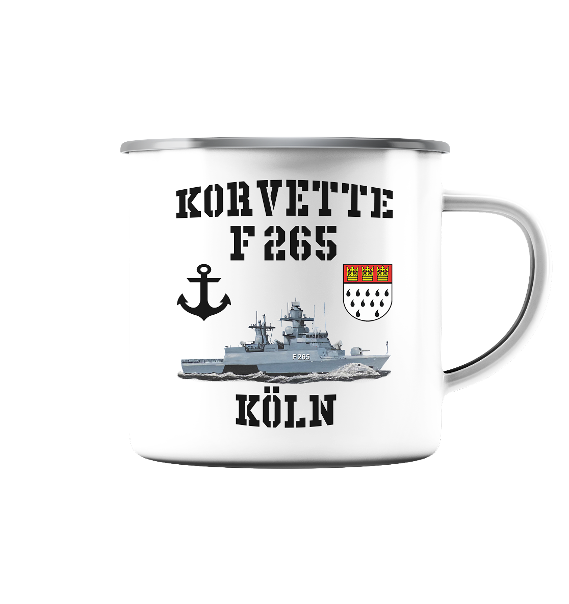 Korvette F265 KÖLN Anker - Emaille Tasse (Silber)