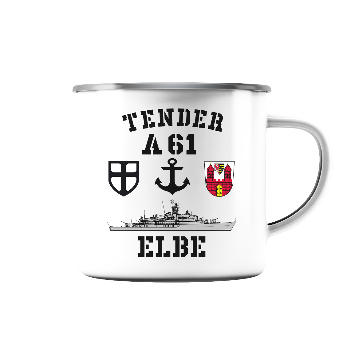 Tender A61 ELBE 7.SG ANKER - Emaille Tasse (Silber)