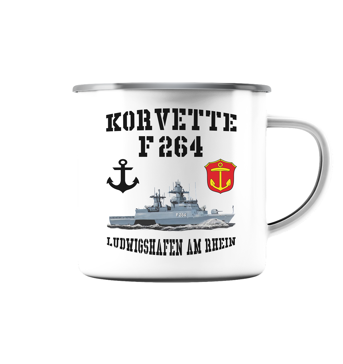 Korvette F264 LUDWIGSHAFEN AM RHEIN Anker - Emaille Tasse (Silber)