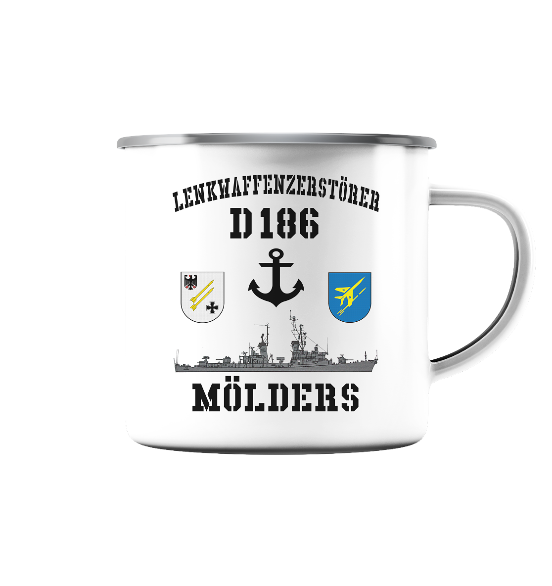 Lenkwaffenzerstörer D186 MÖLDERS Anker - Emaille Tasse (Silber)