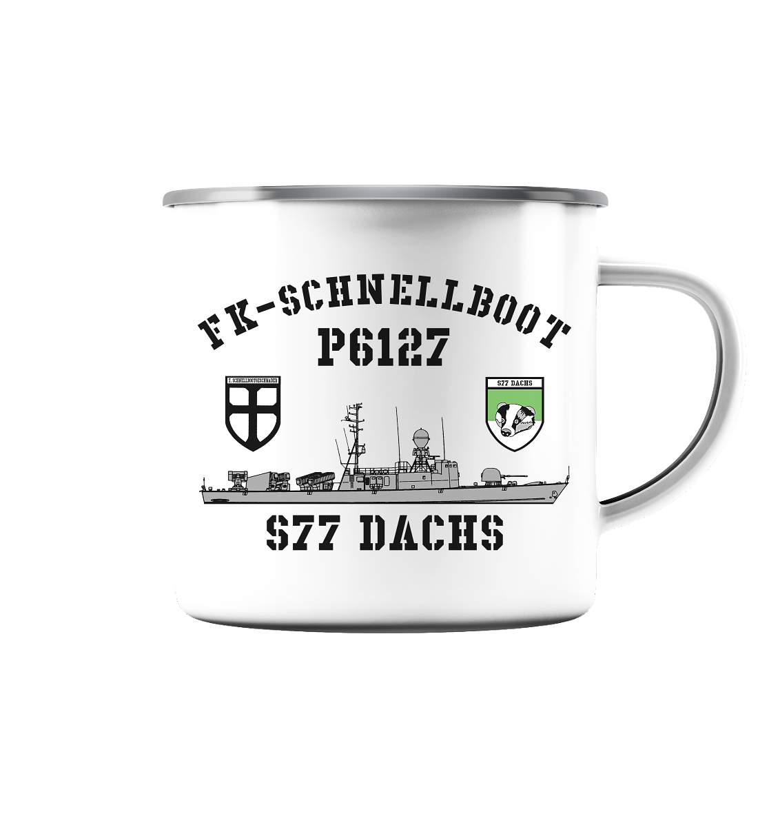 P6127 S77 DACHS 7.SG - Emaille Tasse (Silber)