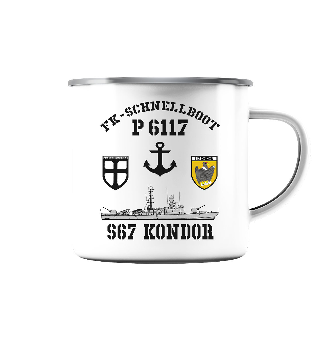FK-Schnellboot P6117 KONDOR 7.SG Anker - Emaille Tasse (Silber)