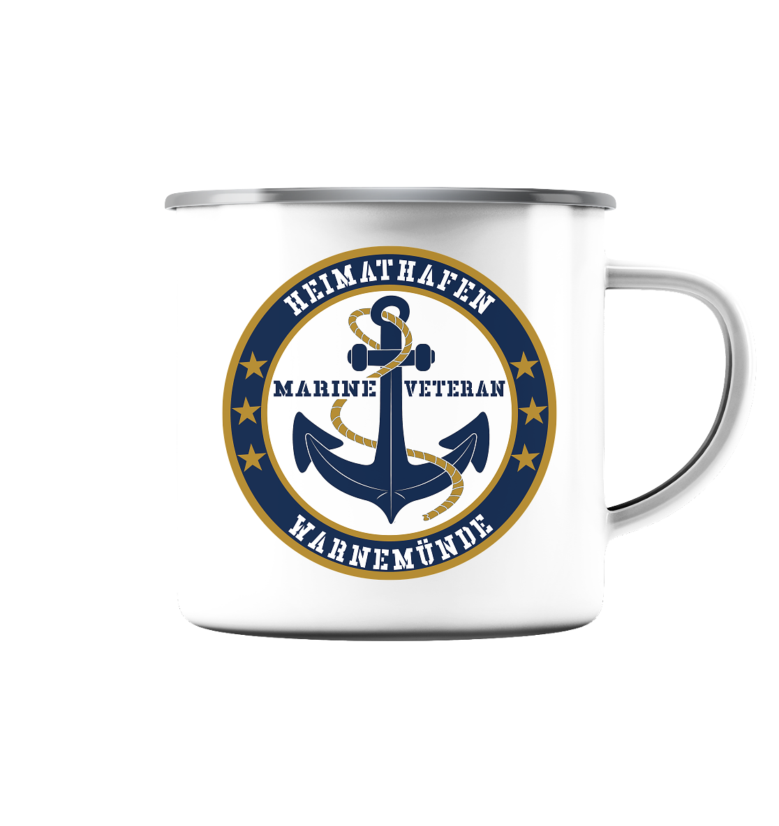Marine Veteran Heimathafen WARNEMÜNDE - Emaille Tasse (Silber)