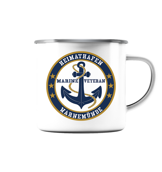Marine Veteran Heimathafen WARNEMÜNDE - Emaille Tasse (Silber)