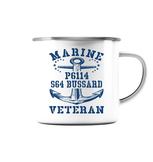 FK-Schnellboot P6114 BUSSARD Marine Veteran - Emaille Tasse (Silber)