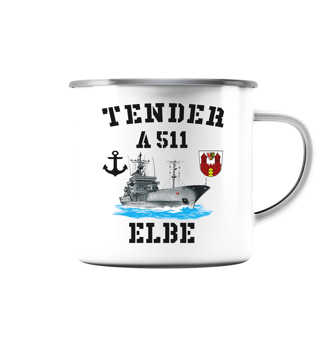 Tender A511 ELBE Anker - Emaille Tasse (Silber)