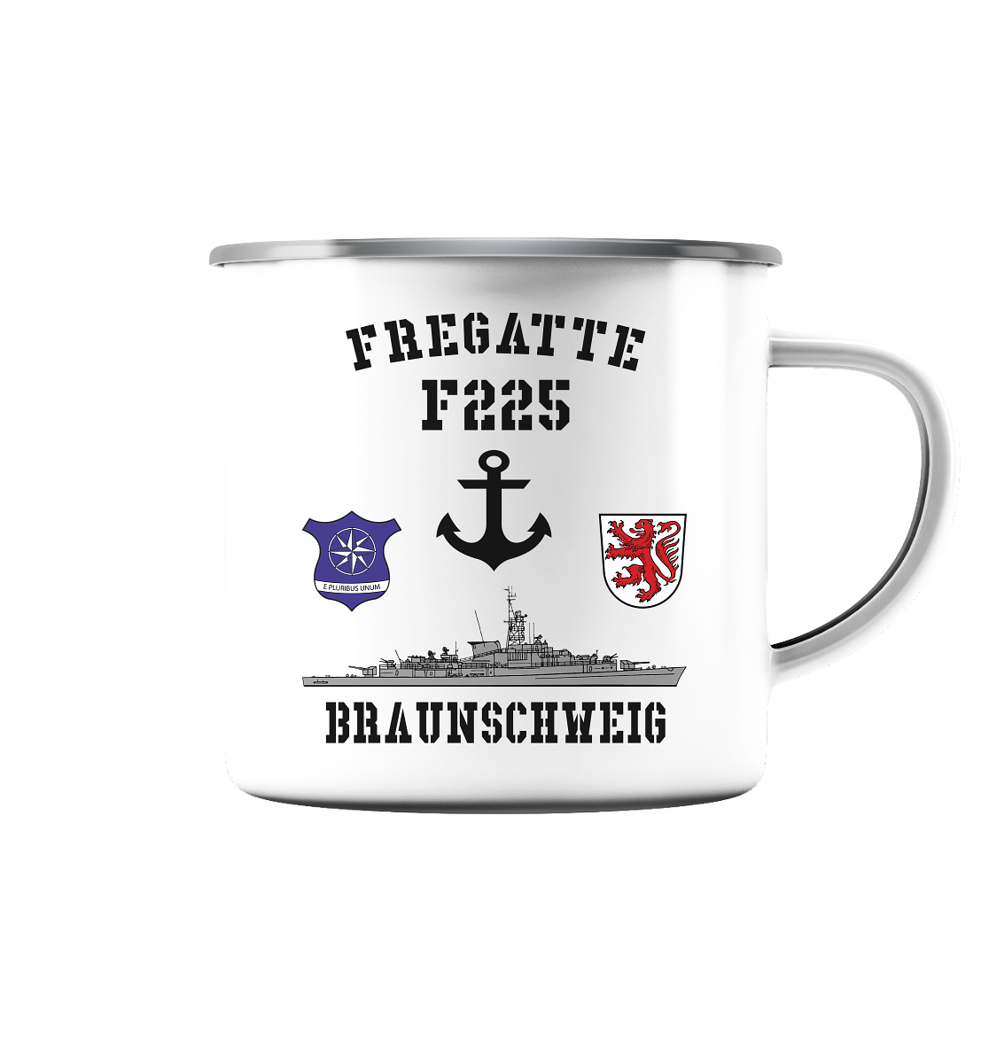 Fregatte F225 BRAUNSCHWEIG Anker - Emaille Tasse (Silber)