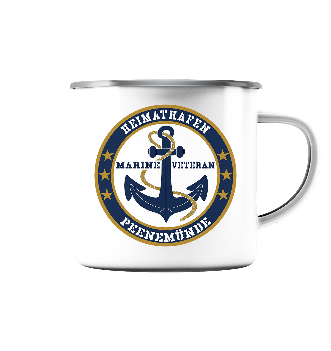 Marine Veteran Heimathafen PEENEMÜNDE - Emaille Tasse (Silber)