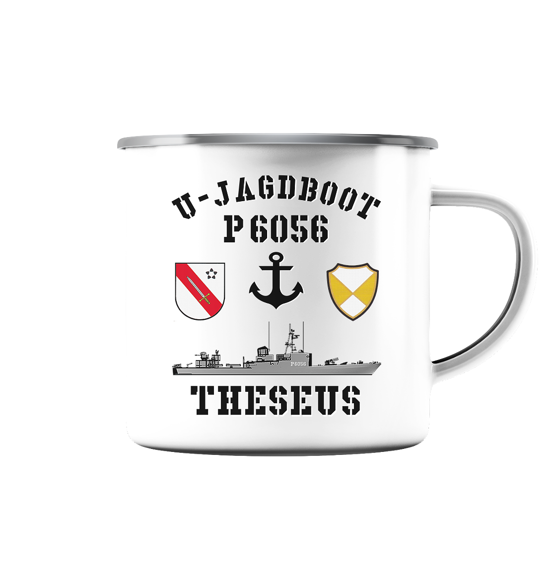 U-Jagdboot P6056 THESEUS Anker - Emaille Tasse (Silber)