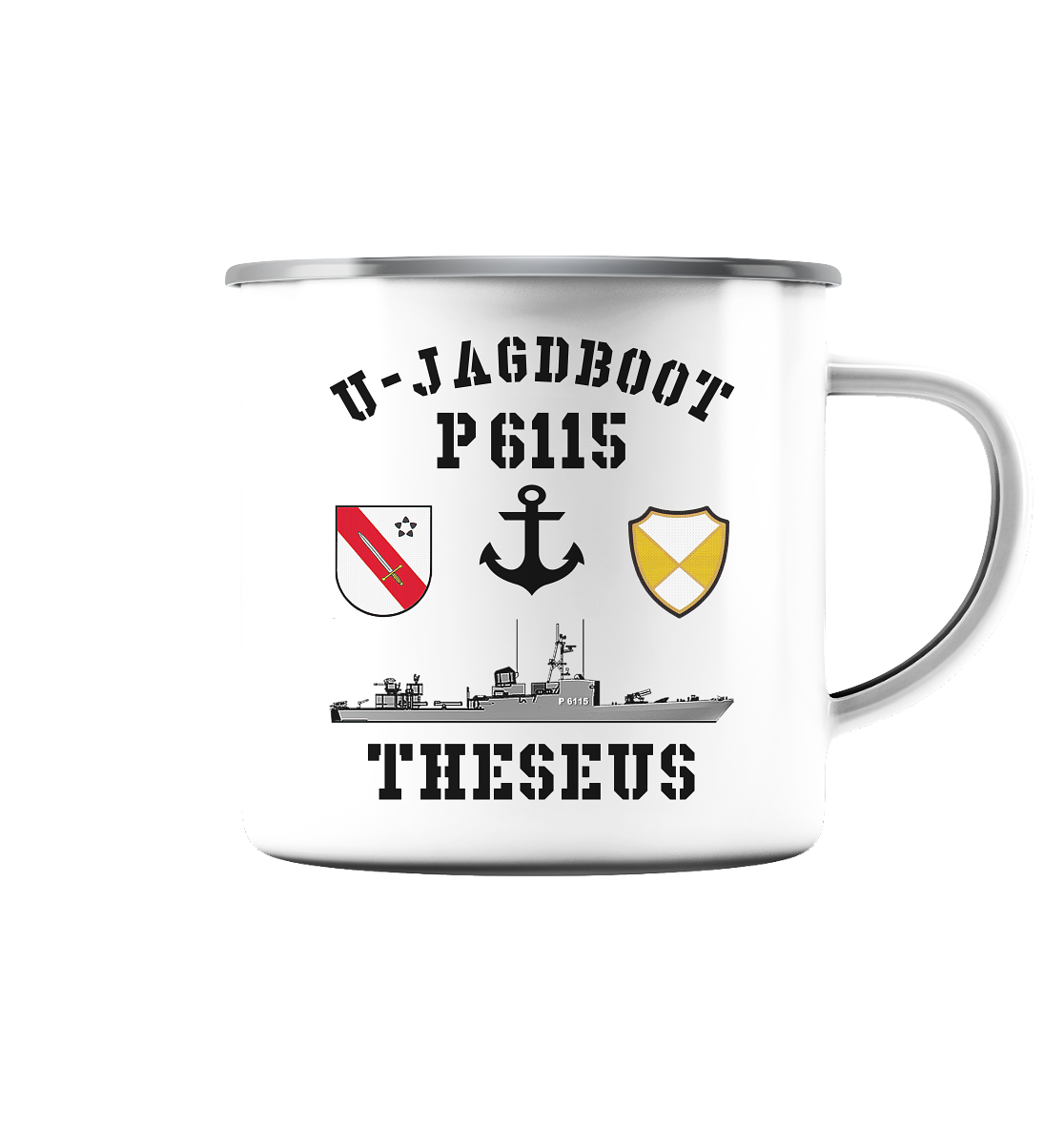 U-Jagdboot P6115 THESEUS Anker - Emaille Tasse (Silber)