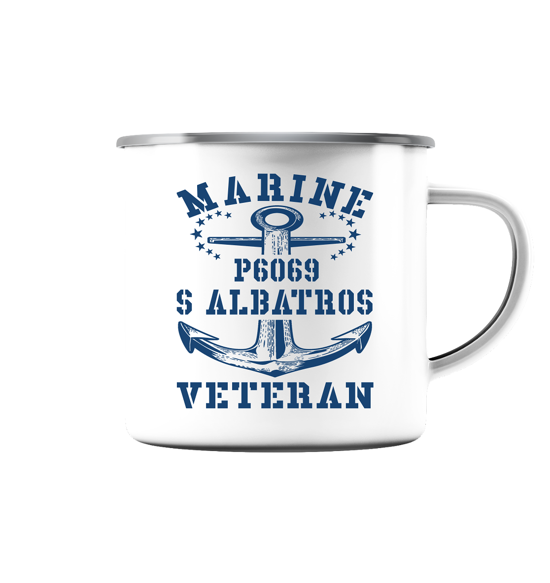 P6069 S ALBATROS Marine Veteran - Emaille Tasse (Silber)