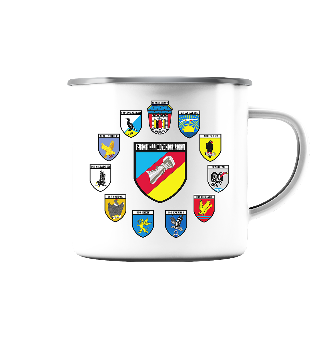 Alle Wappen 2. Schnellbootgeschwader bis Oktober 1999 - Emaille Tasse (Silber)