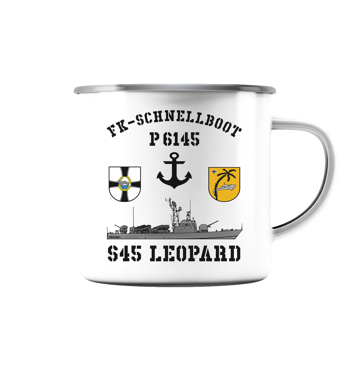 P6145 S45 LEOPARD - Emaille Tasse (Silber)