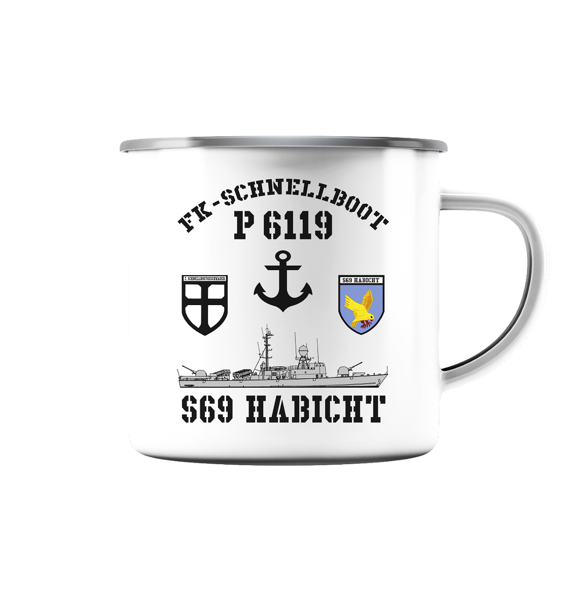 FK-Schnellboot P6119 HABICHT 7.SG Anker - Emaille Tasse (Silber)