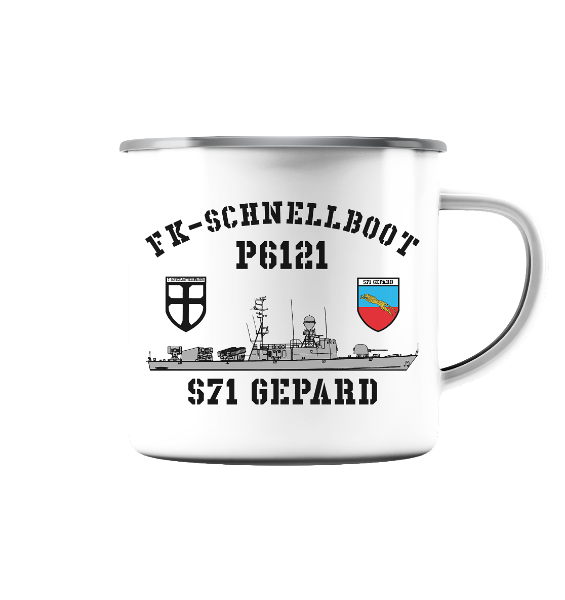 P6121 S71 GEPARD 7.SG - Emaille Tasse (Silber)