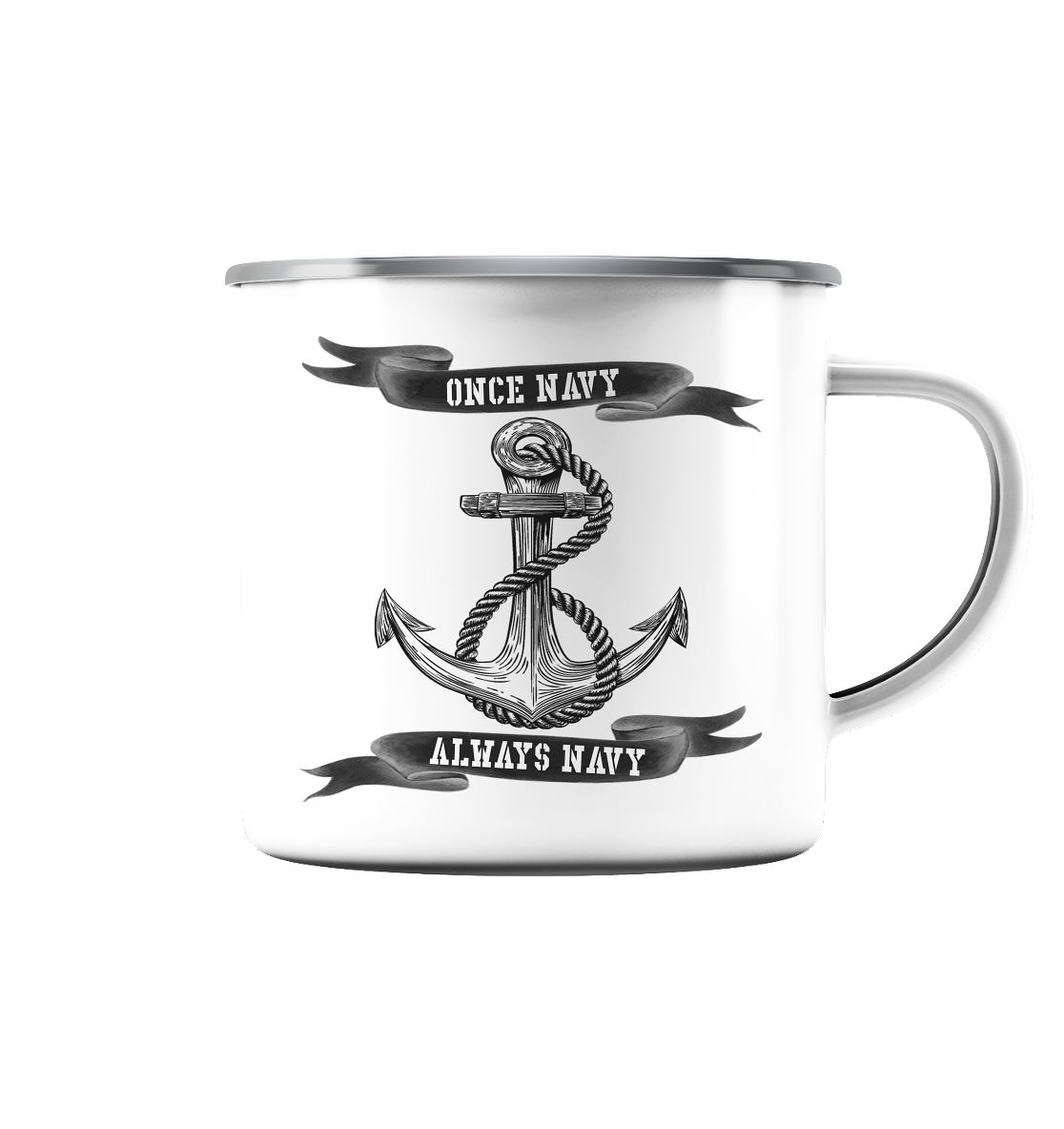 ANKER once Navy - always Navy - Emaille Tasse (Silber)