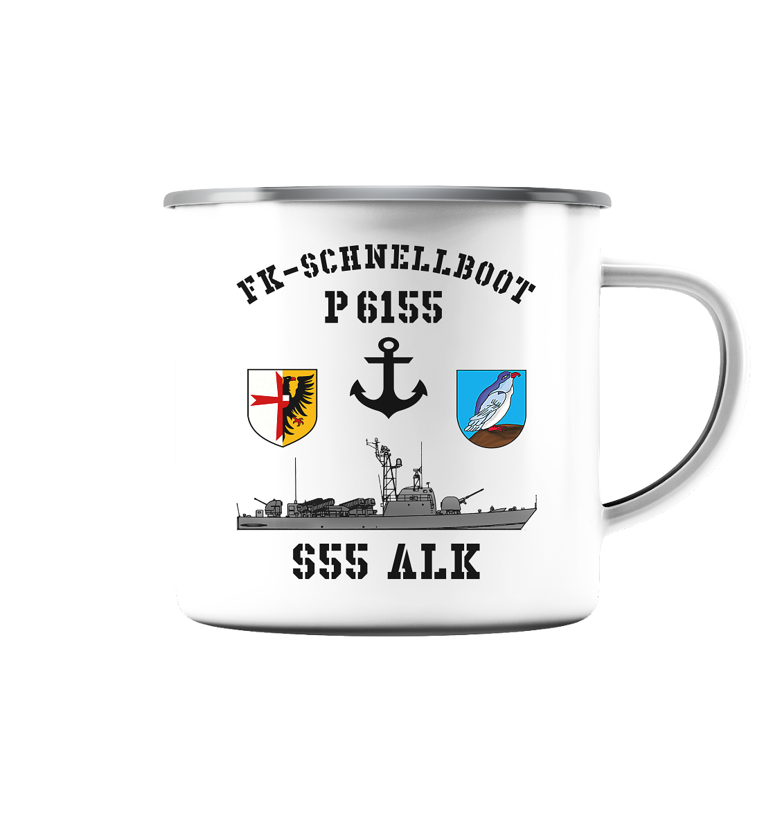 FK-Schnellboot P6155 ALK Anker - Emaille Tasse (Silber)