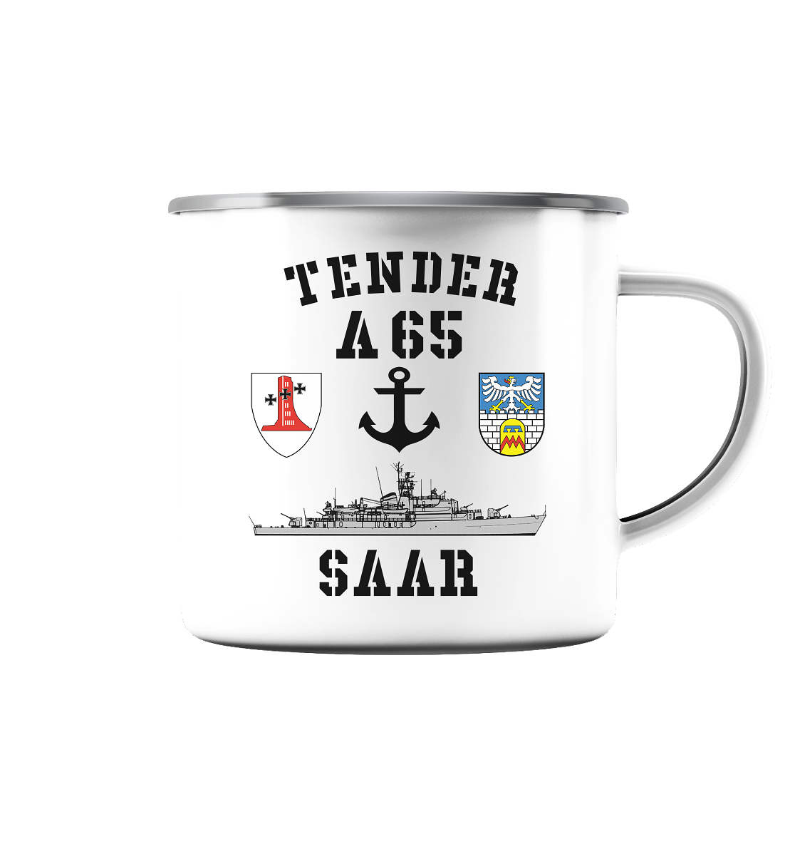 Tender A65 SAAR 1.MSG ANKER - Emaille Tasse (Silber)