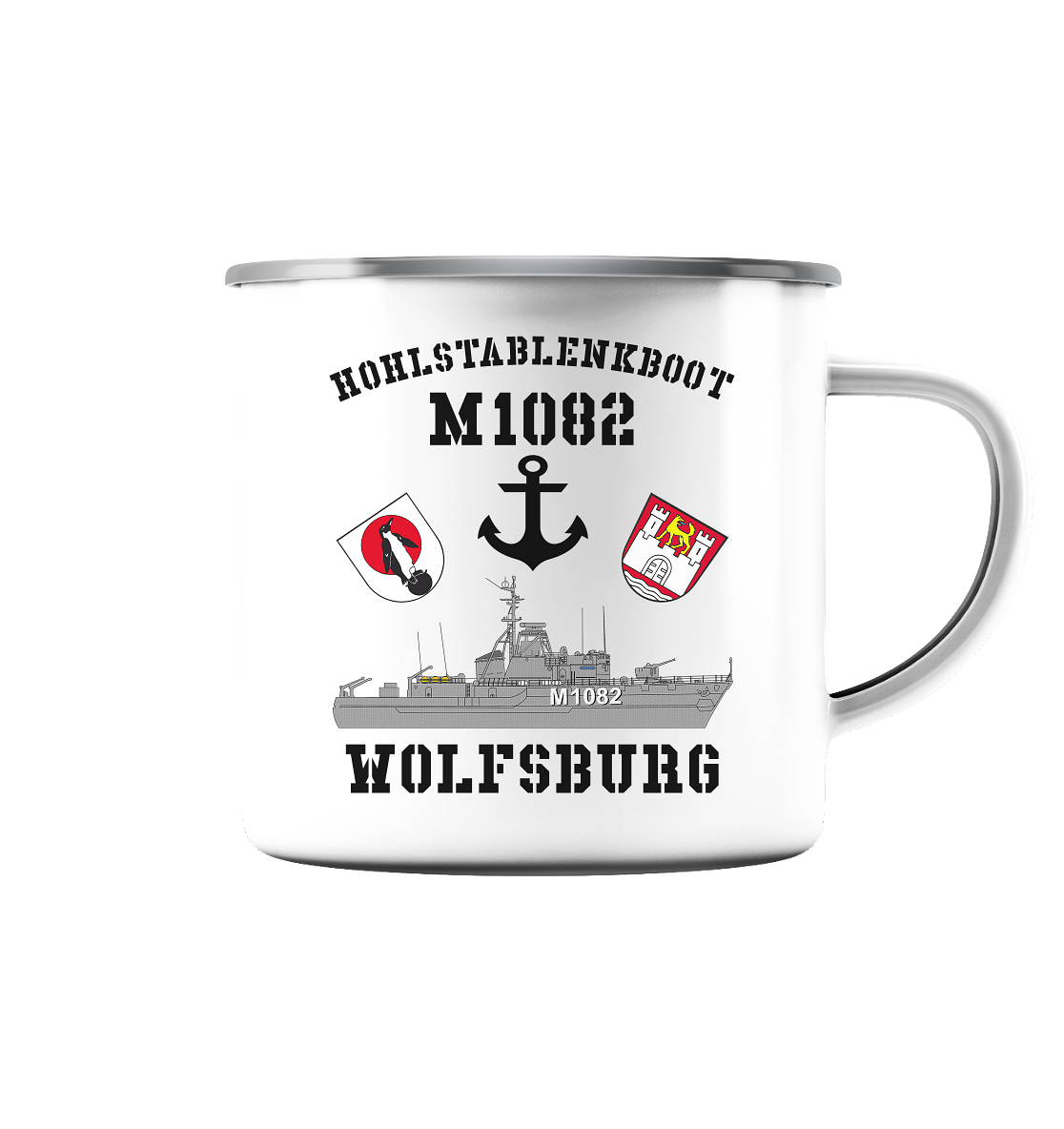 M1082 HL-Boot WOLFSBURG - Emaille Tasse (Silber)
