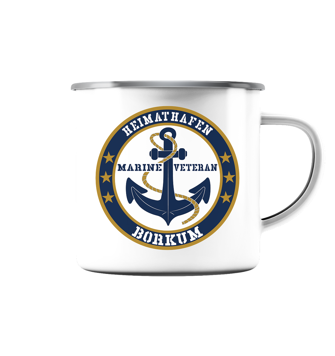 Marine Veteran Heimathafen BORKUM Brustlogo - Emaille Tasse (Silber)
