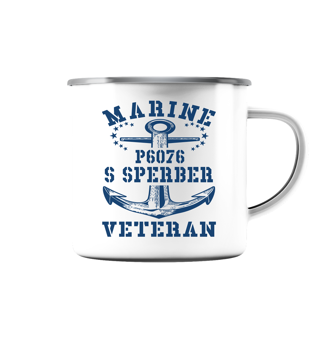 P6076 S SPERBER Marine Veteran - Emaille Tasse (Silber)
