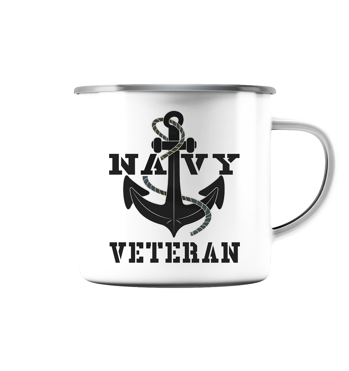 Marine Veteran Anker - Emaille Tasse (Silber)