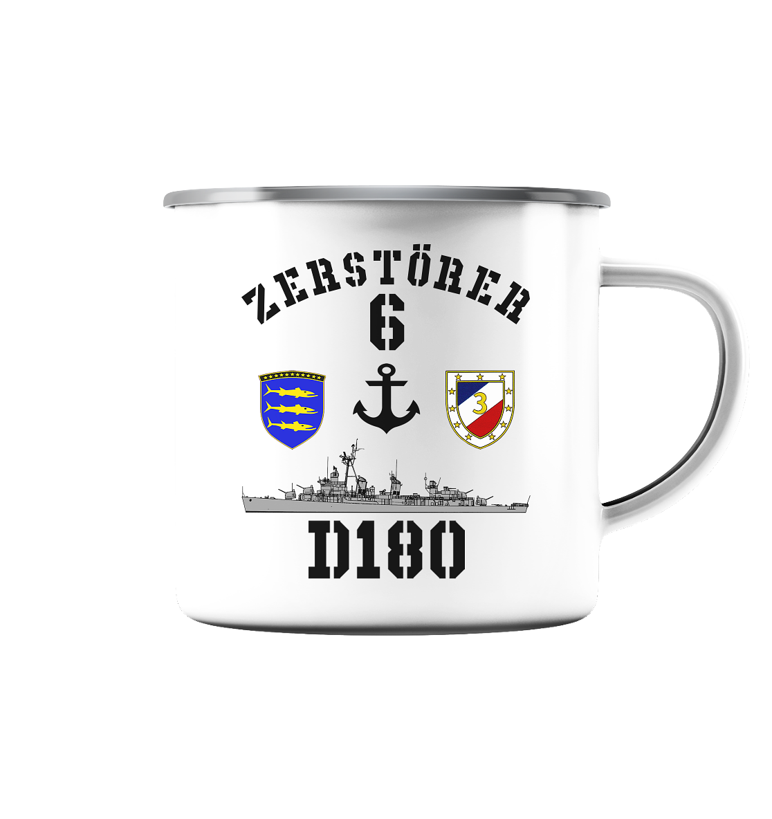 D180 ZERSTÖRER 6 Anker - Emaille Tasse (Silber)
