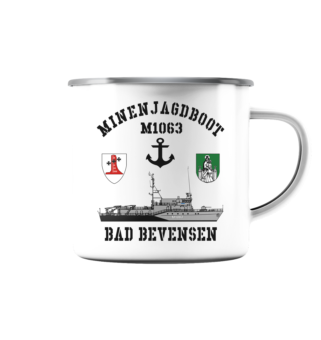 Mij.-Boot M1063 BAD BEVENSEN Anker 1.MSG - Emaille Tasse (Silber)